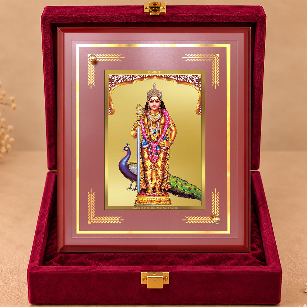 24K Gold-Plated Murugan MDF Frame | Premium Gift Box | 26x20 CM