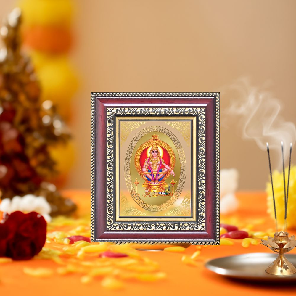 Lord Ayyappa Divine Swami Sacred Spiritual Royal Tabletop Frame in 24K Gold Plated Foil