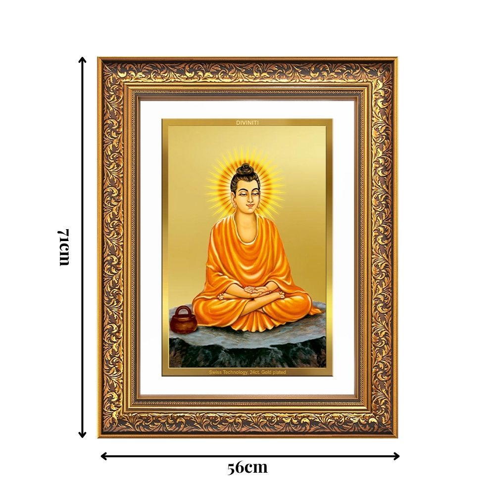 Diviniti 24K Gold Plated Buddha (Classic) Divine Wall Frame for Home Mandir & Office Decor | Luxury Spiritual Gift