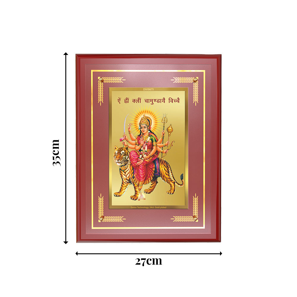 Diviniti 24K Gold Plated Durga Mata with Mantra Blessing Tabletop Photo Frame | Strength, Protection & Divine Grace