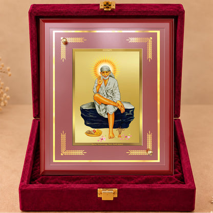 24K Gold-Plated Sai Baba MDF Frame | Premium Gift Box | 26x20 CM