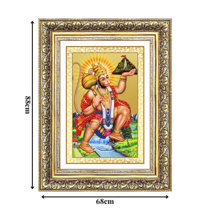 Diviniti 24K Gold Plated Hanuman With Mountain (Classic) Divine Wall Frame for Home Mandir & Office Decor | Luxury Spiritual Gift
