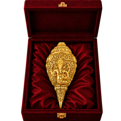 24K Gold-Plated Ganesha Shankh | Premium Gift Box | 12x6 CM