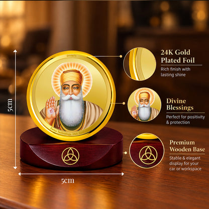 24K Gold-Plated Guru Nanak Dev Ji Car Dashboard Frame | 5x5 CM
