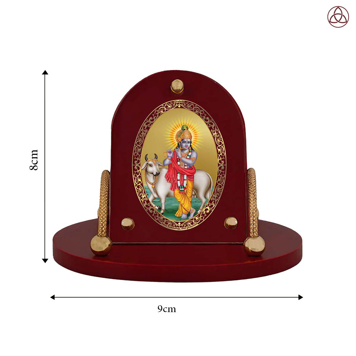 Lord Krishna with Surbhi Cow – Divine Gopal Krishna 24K Gold Plated Photo Frame for Car Dashboard, Home Décor & Tabletop | Blessings of Love, Peace & Prosperity