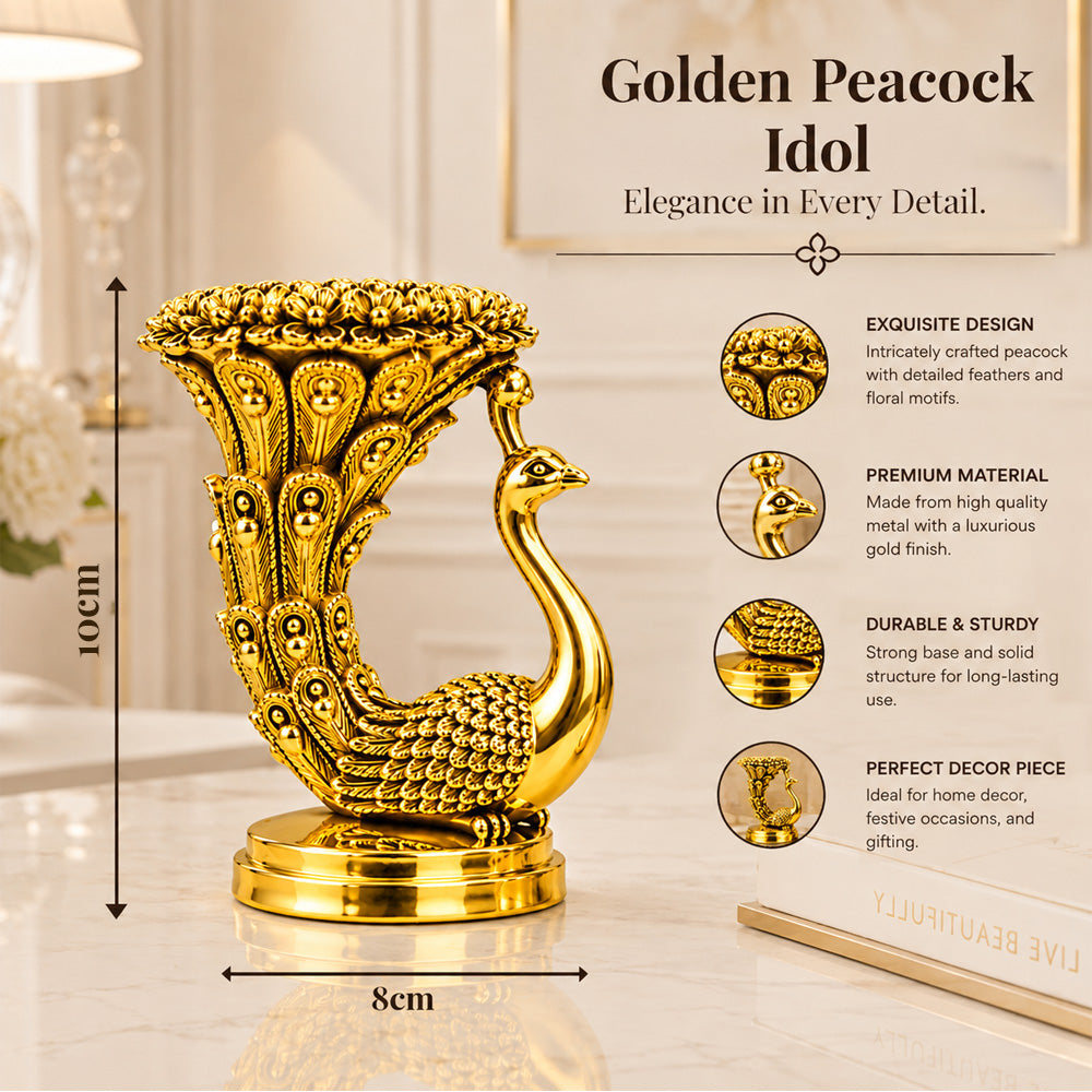 999 Gold-Plated Peacock Candle Holder Pair | Premium Gift Box | 10x8 CM