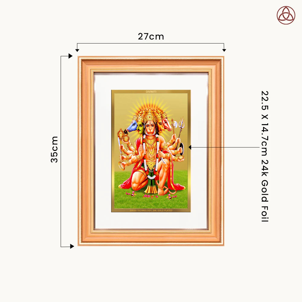 Panchmukhi Hanuman | Five-Faced Hanuman Wall Photo Frame in 24K Gold Plated Foil