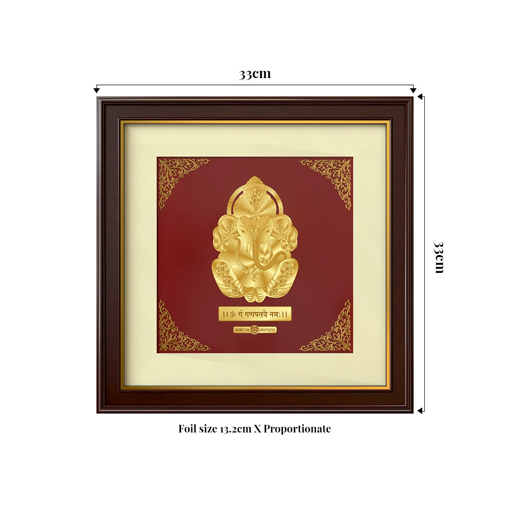 Ganesha | Divine Auspicious Beginnings Gold on Gold Wall Hanging Frame in 24K Gold Plated Foil