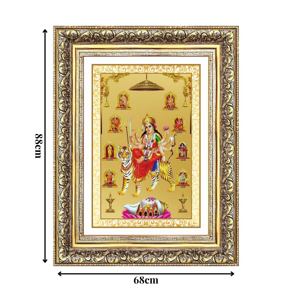 Diviniti 24K Gold Plated Nav Durga (Classic) Divine Wall Frame for Home Mandir & Office Decor | Luxury Spiritual Gift