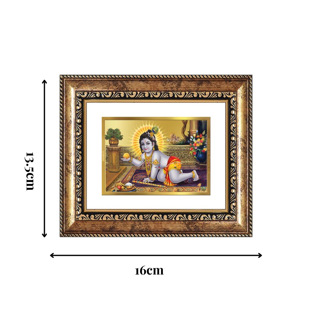 Diviniti 24K Gold Plated Laddu Gopal Divine Table Top Frame for Home Mandir & Office Decor | Luxury Spiritual Gift