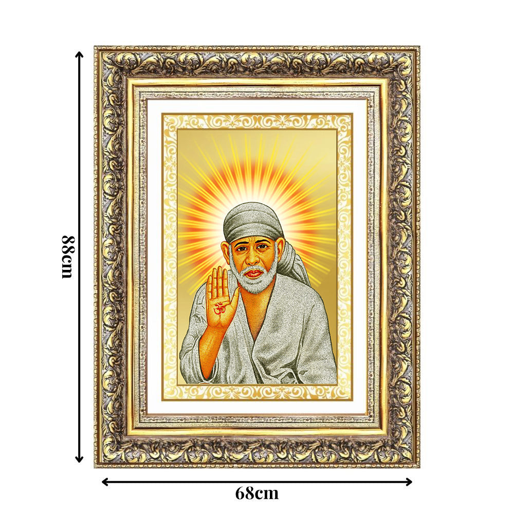 Diviniti 24K Gold Plated Sai Baba With Blessings (Classic) Divine Wall Frame for Home Mandir & Office Decor | Luxury Spiritual Gift