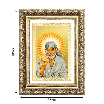 Diviniti 24K Gold Plated Sai Baba With Blessings (Classic) Divine Wall Frame for Home Mandir & Office Decor | Luxury Spiritual Gift
