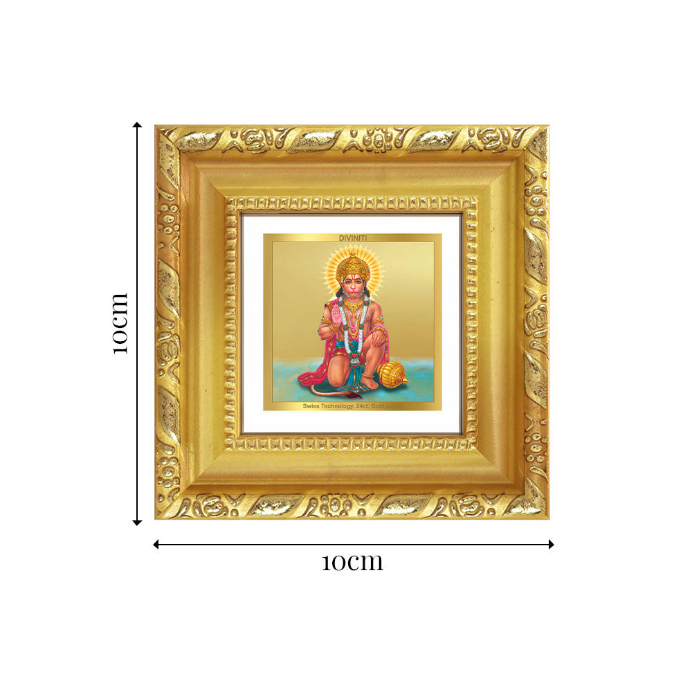 Diviniti Ashirwad Hanuman Tabletop Photo Frame in 24K Gold Plated Foil | Strength, Protection & Divine Blessings | DG103S1A (10x10 CM)
