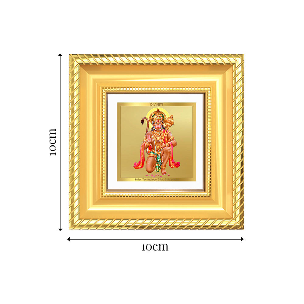 Diviniti Lord Hanuman (Blessings Pose) Tabletop Frame in 24K Gold Plated Foil | Protection, Strength & Divine Blessings | DG015S1A (10x10 CM)