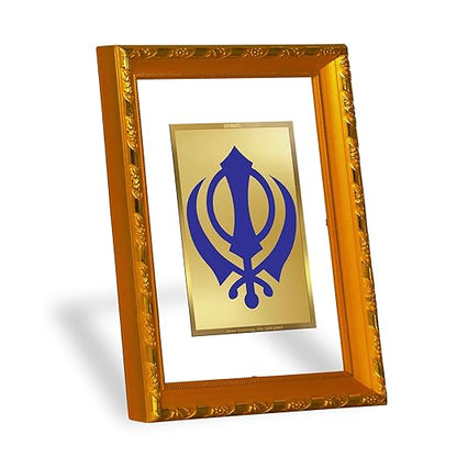 DIVINITI 24K Gold Plated Khanda Sahib Photo Frame for Puja Room, Home Wall Decor, Workshop, Table Top, Premium Gift|DG103 Size 2 (22.6x18.4 CM)