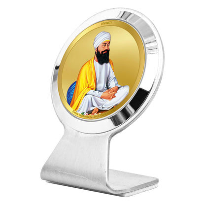 Diviniti 24K Gold Plated Guru Tegh Bahadar Sahib Ji Frame for Car Dashboard, Home Decor, Worship, Tabletop & Festival Gift MCF1CR (6.2x4.5 CM)
