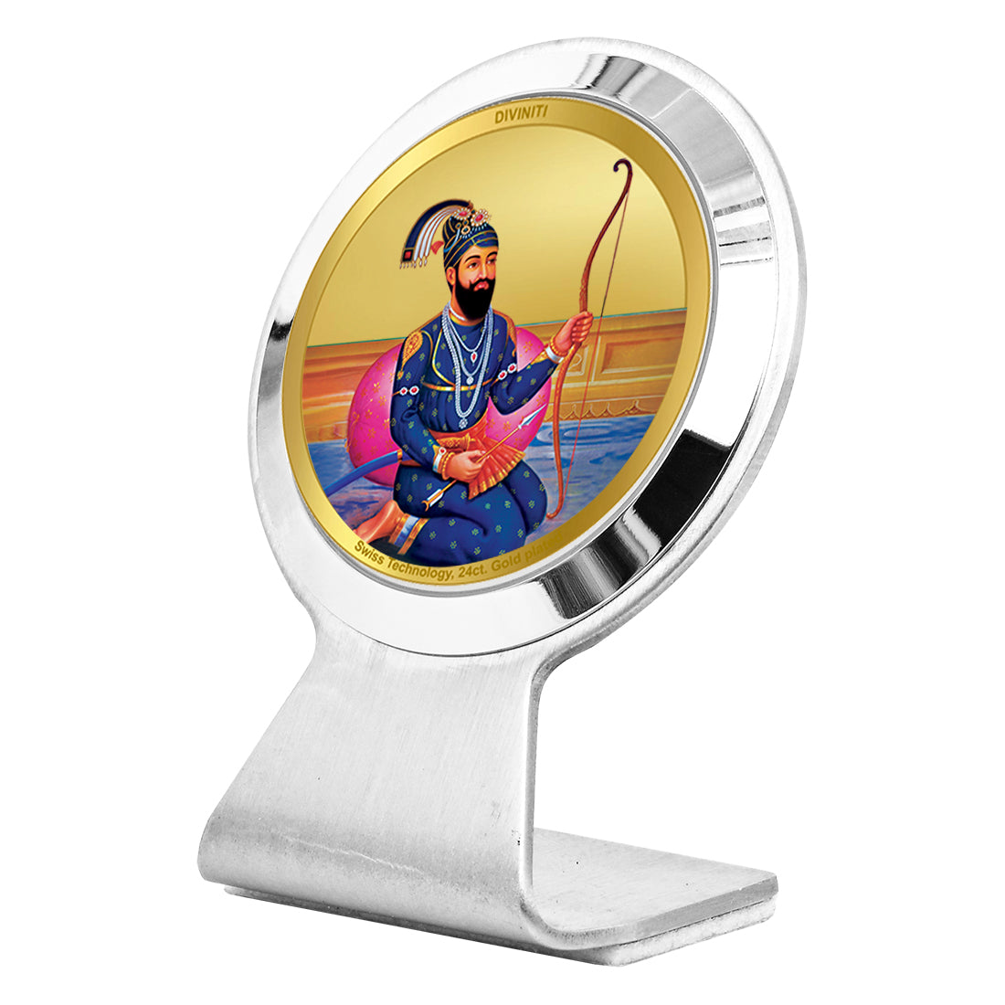Diviniti 24K Gold Plated Guru Gobind Singh Ji Frame for Car Dashboard, Home Decor, Worship, Tabletop & Festival Gift MCF1CR (6.2x4.5 CM)
