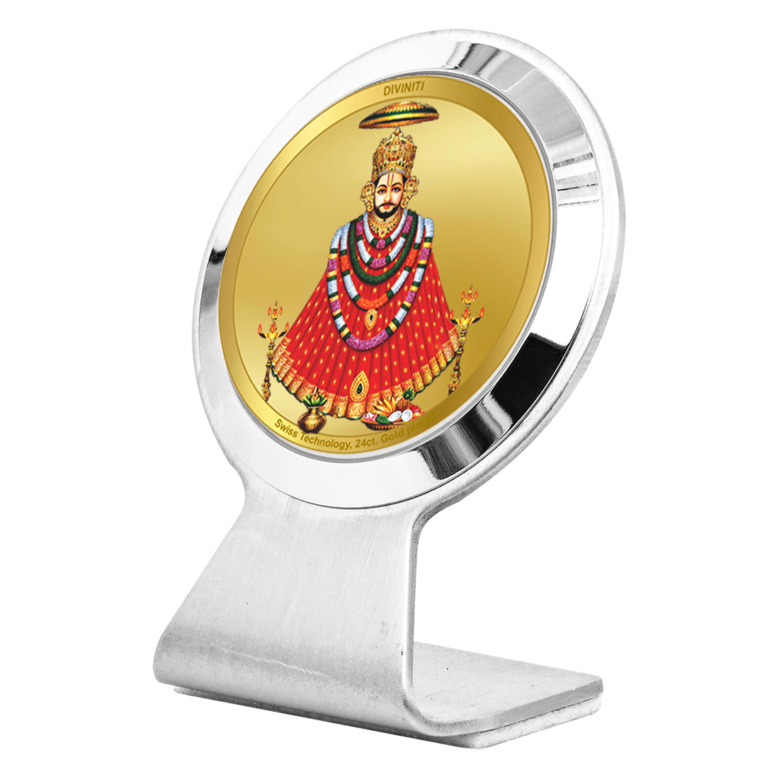 Diviniti 24K Gold Plated Foil Khatu Shyam Frame for Car Dashboard, Home Decor, Worship, Tabletop & Festival Gift MCF1CR (6.2x4.5 CM)