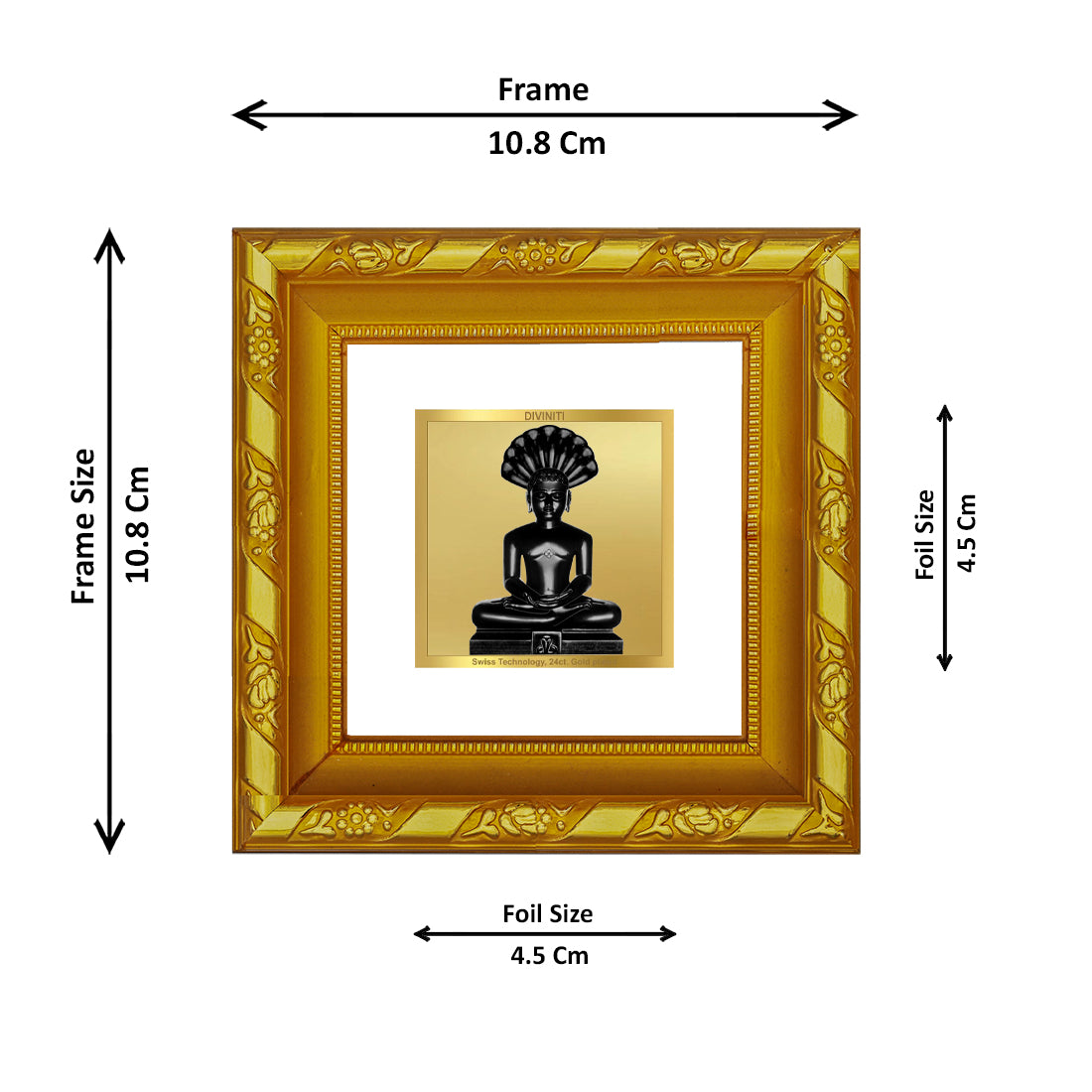 DIVINITI 24K Gold Plated Parshvanatha Photo Frame Idol for Workshop, Puja Room, Wall Hanging, Table Top, Home Decor, Gifts | DG103S1A (10x10 CM)