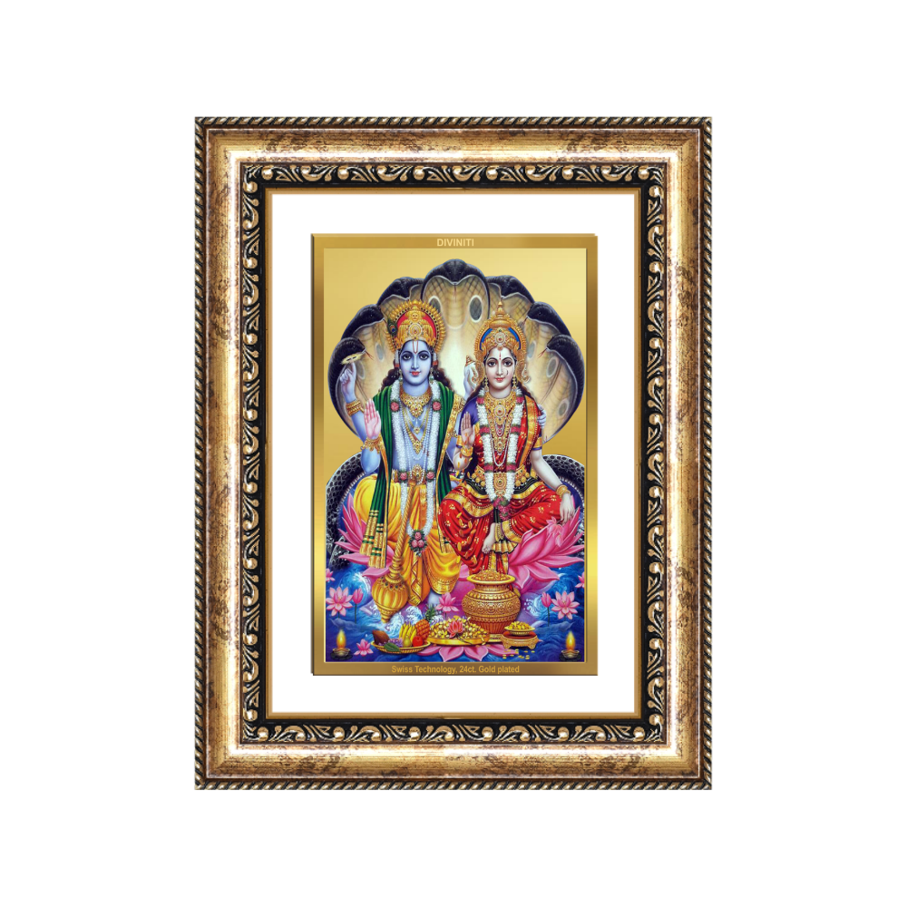 Diviniti 24K Gold Plated Vishnu Lakshmi (Classic) Divine Wall Frame for Home Mandir & Office Decor | Luxury Spiritual Gift