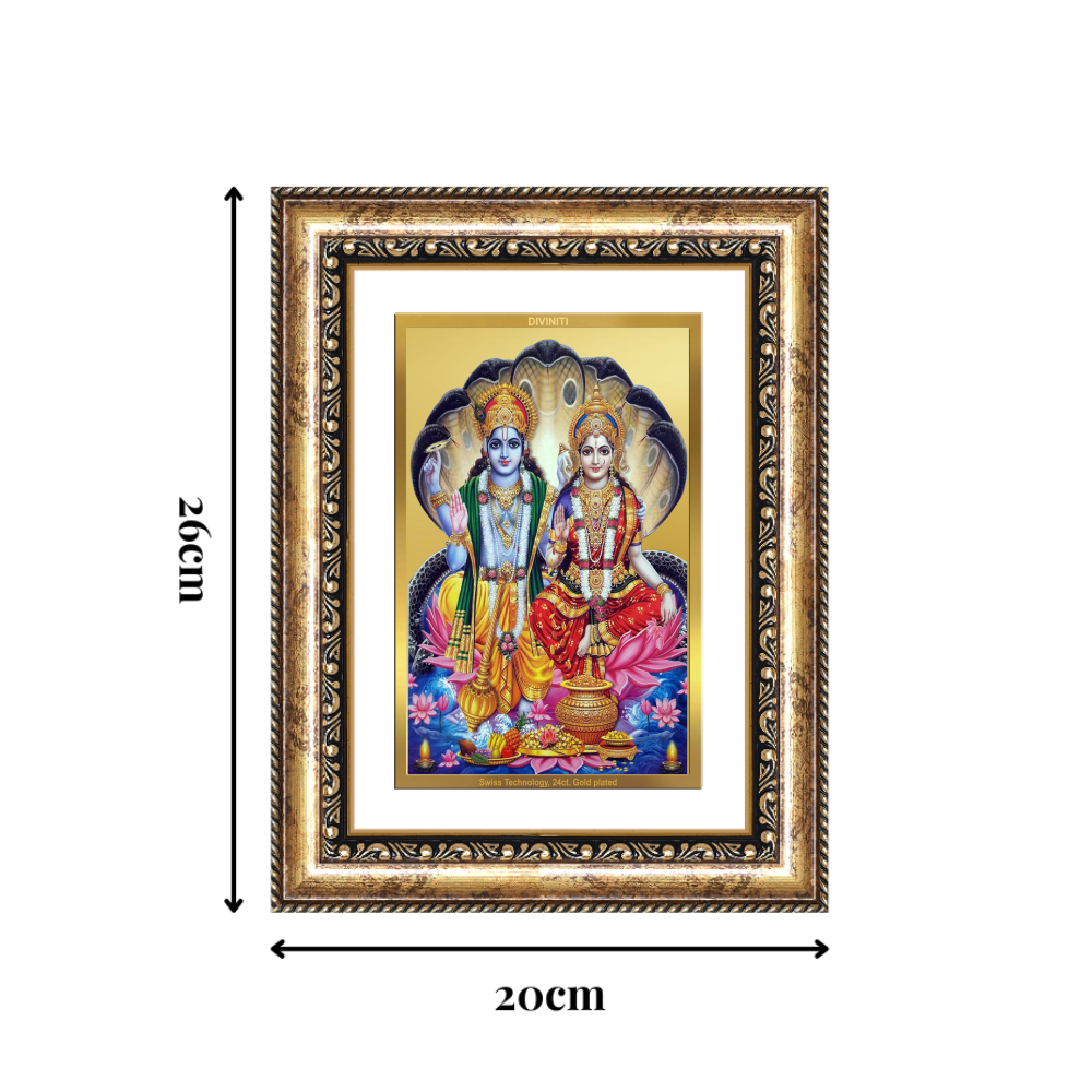 Diviniti 24K Gold Plated Vishnu Lakshmi (Classic) Divine Wall Frame for Home Mandir & Office Decor | Luxury Spiritual Gift