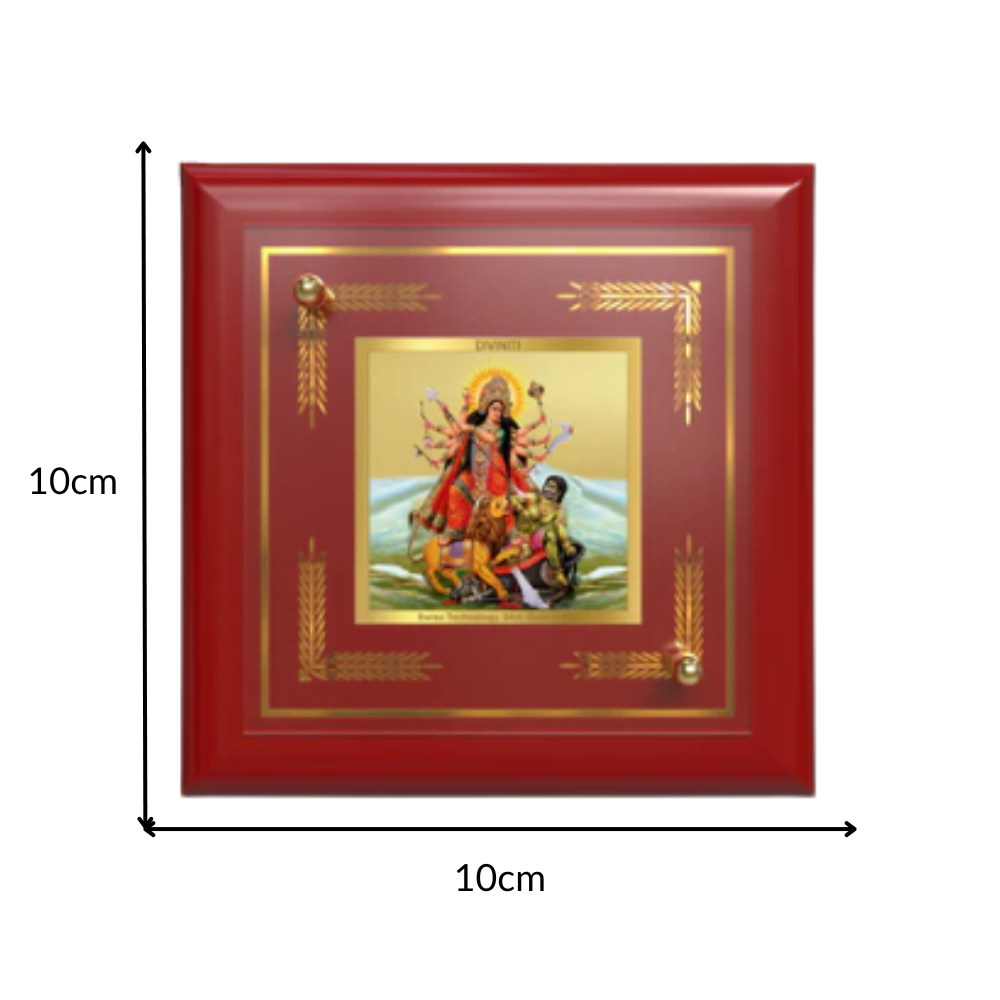 Durga-Mahishasura Mardini | Goddess Durga Slaying Mahishasura Tabletop Frame in 24K Gold Plated Foil