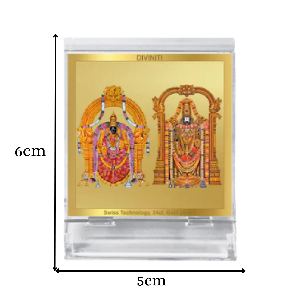 Padmavathi & Tirupati Balaji | Divine Goddess Padmavathi and Lord Balaji Car Dashboard & Tabletop Photo Frame in 24K Gold Plated Foil