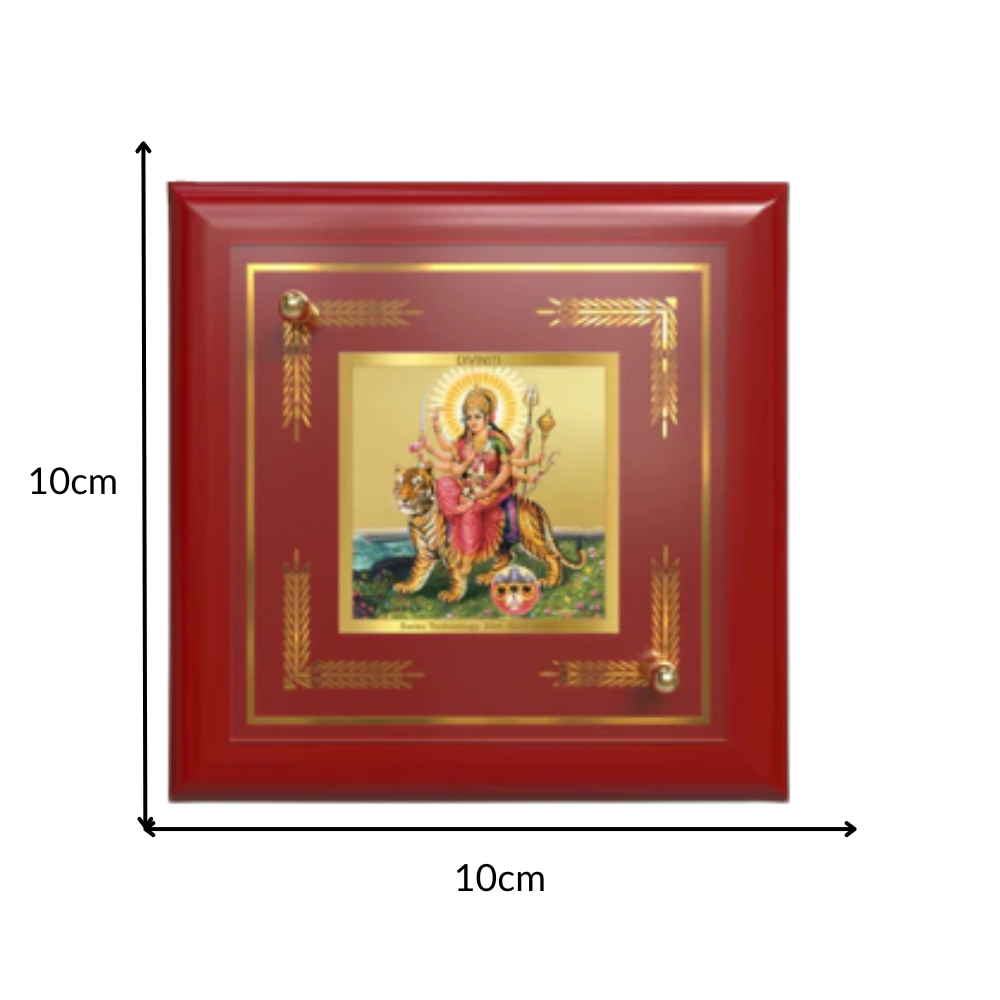 Durga-Sherawali Mata | Shakti Roop | Divine Goddess With Pind For Tabletop Frame in 24K Gold Plated Foil
