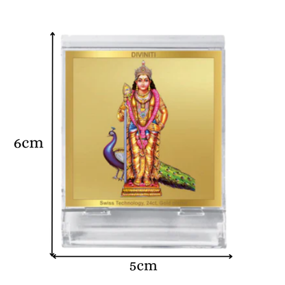 Murugan | Divine Lord Murugan Car Dashboard & Tabletop Photo Frame in 24K Gold Plated Foil