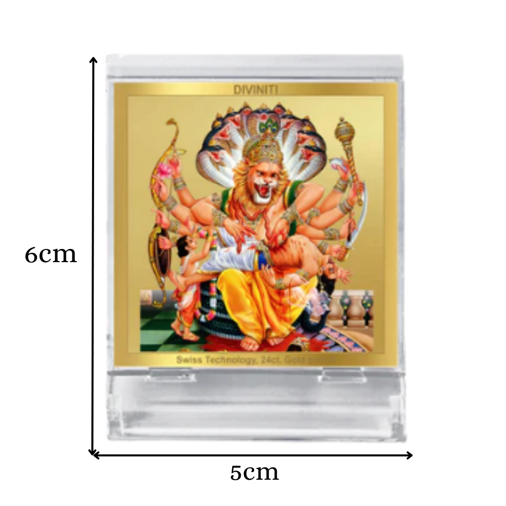 Narasimha | Divine Lord Narasimha Car Dashboard & Tabletop Photo Frame in 24K Gold Plated Foil