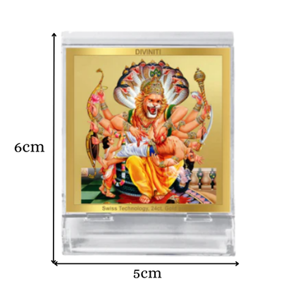 Narasimha | Divine Lord Narasimha Car Dashboard & Tabletop Photo Frame in 24K Gold Plated Foil