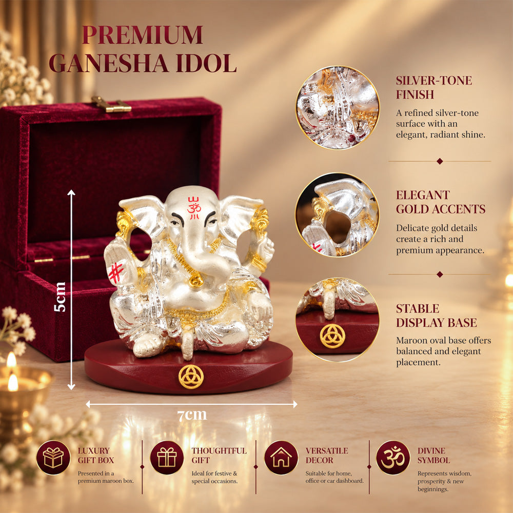 DIVINITI 999 Silver-Plated Lord Ganesha Idol | Car & Home Décor | Gift Box | 5x7 CM