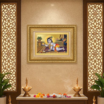 Diviniti 24K Gold Plated Laddu Gopal (Classic) Divine Wall Frame for Home Mandir & Office Decor | Luxury Spiritual Gift