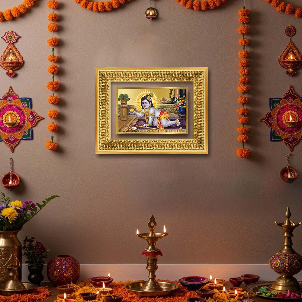 Diviniti 24K Gold Plated Laddu Gopal (Classic) Divine Wall Frame for Home Mandir & Office Decor | Luxury Spiritual Gift