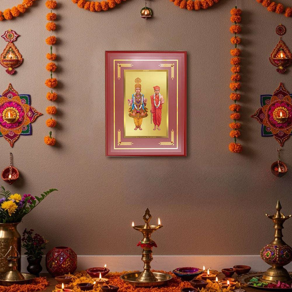 Diviniti Shree Swaminarayan Wall Photo Frame in 24K Gold Plated Foil | Devotion, Purity & Divine Blessings