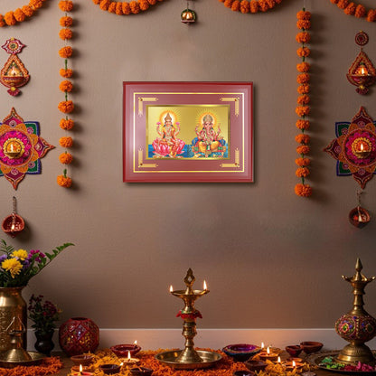 Diviniti 24K Gold Plated Lakshmi & Ganesha Blessing Tabletop Photo Frame | Wealth, Prosperity & Divine Grace