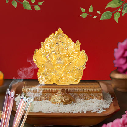 Diviniti 24K Gold-Plated Siddhivinayaka Ganesha Idol Statue Luxurious Spiritual Décor & Blessing for Home & Office Puja Room Gift (17x17 CM)