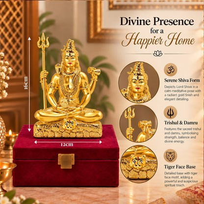 24K Gold-Plated Lord Shiva Idol | Premium Gift Box | 16x12 CM