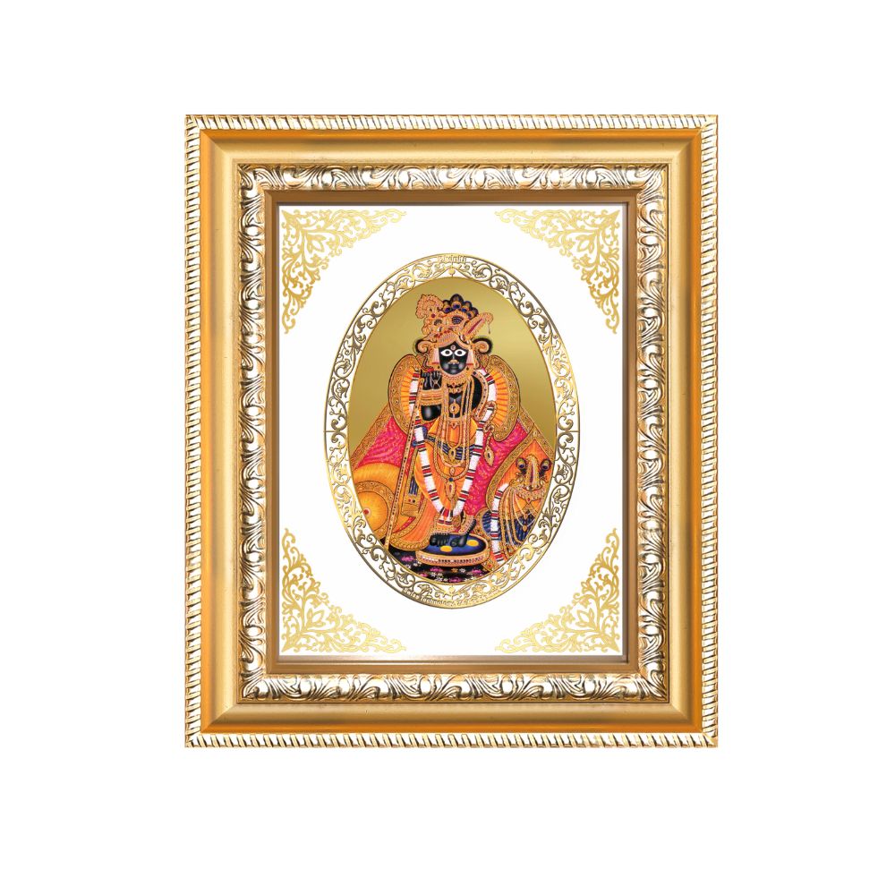Banke Bihari Ji Divine Krishna of Vrindavan Sacred Love Royal Tabletop Frame in 24K Gold Plated Foil