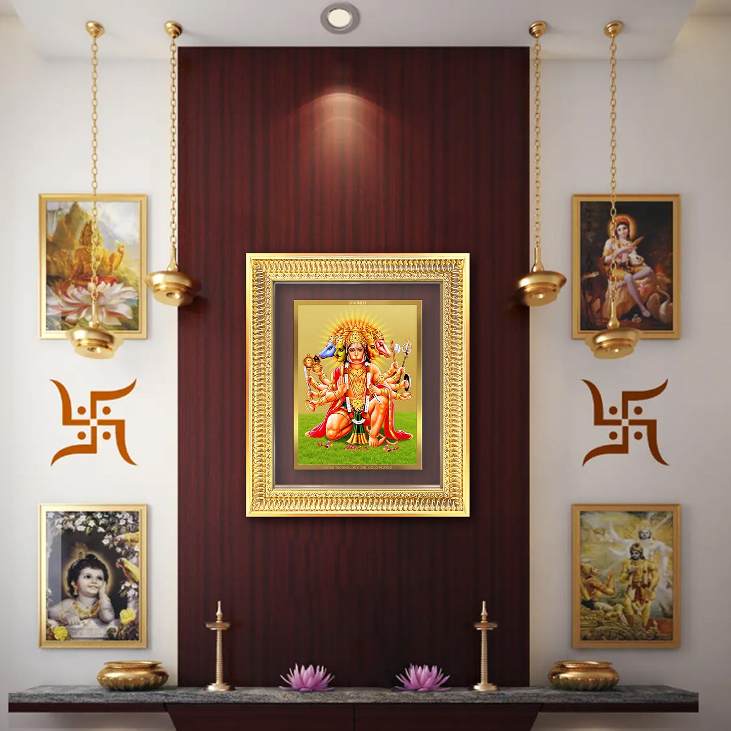 Diviniti 24K Gold Plated Panchmukhi Hanuman (Classic) Divine Wall Frame for Home Mandir & Office Decor | Luxury Spiritual Gift