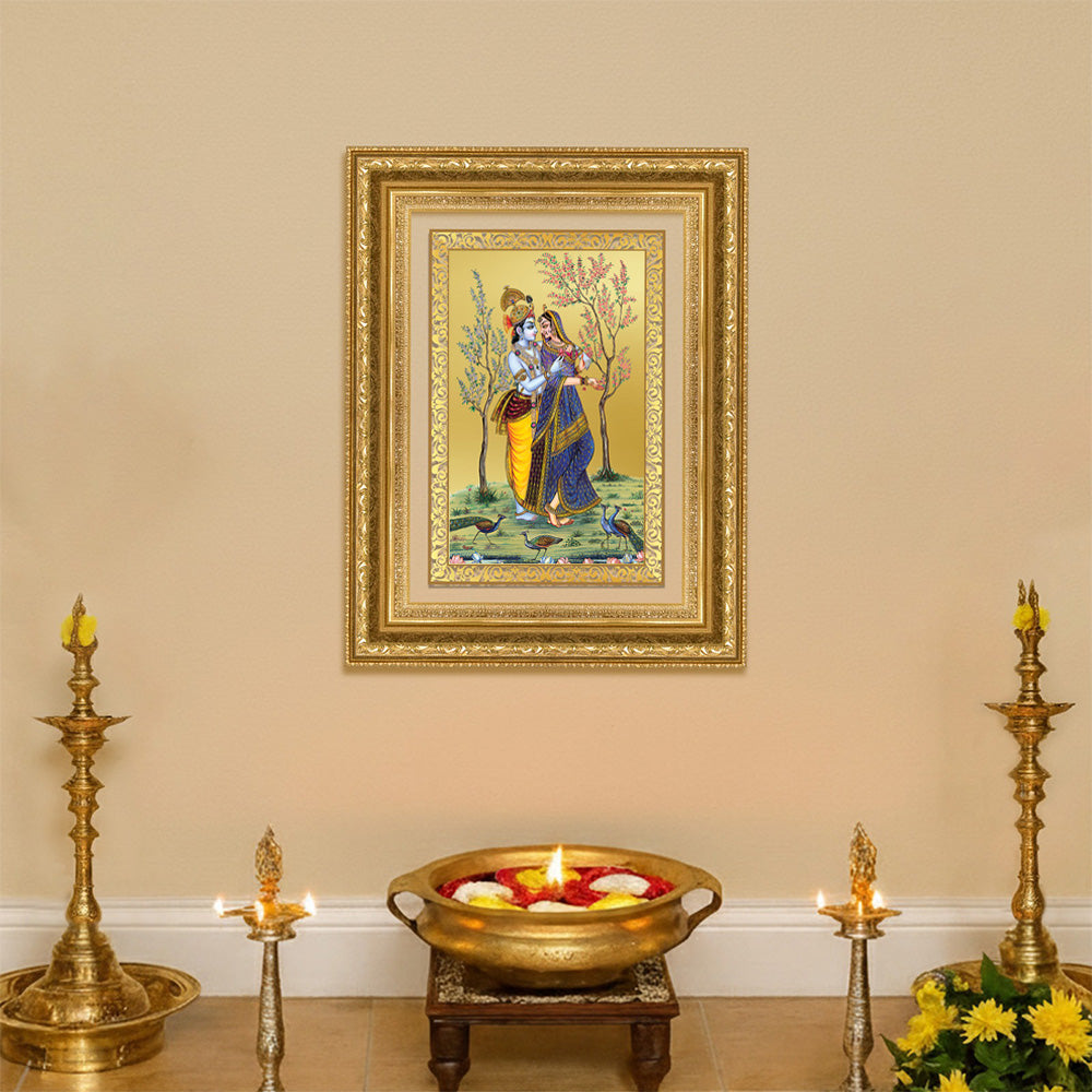 Diviniti 24K Gold Plated Radha Krishna (Classic) Divine Wall Frame for Home Mandir & Office Decor | Luxury Spiritual Gift