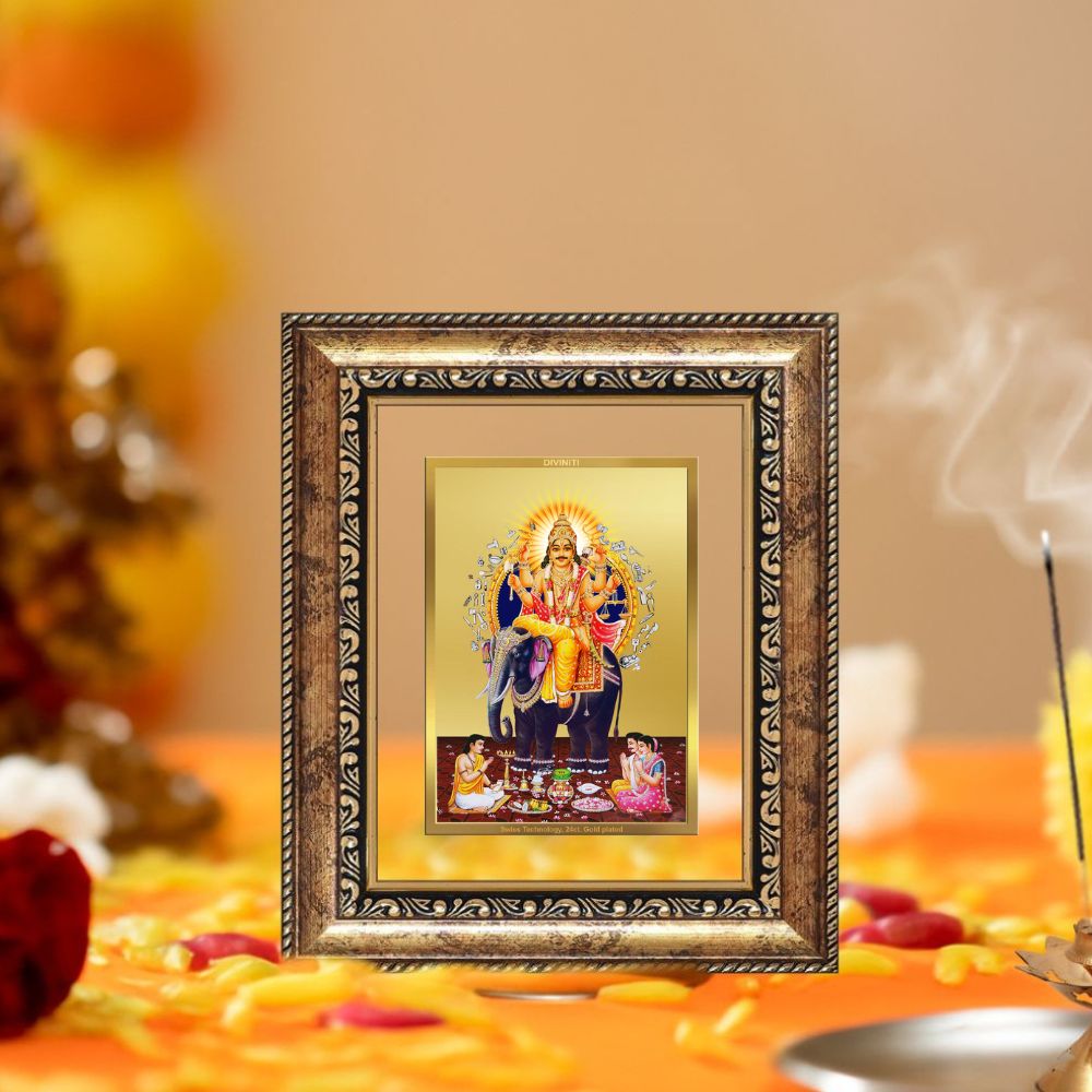 Diviniti 24K Gold Plated Vishvakarma Divine Table Top Frame for Home Mandir & Office Decor | Luxury Spiritual Gift