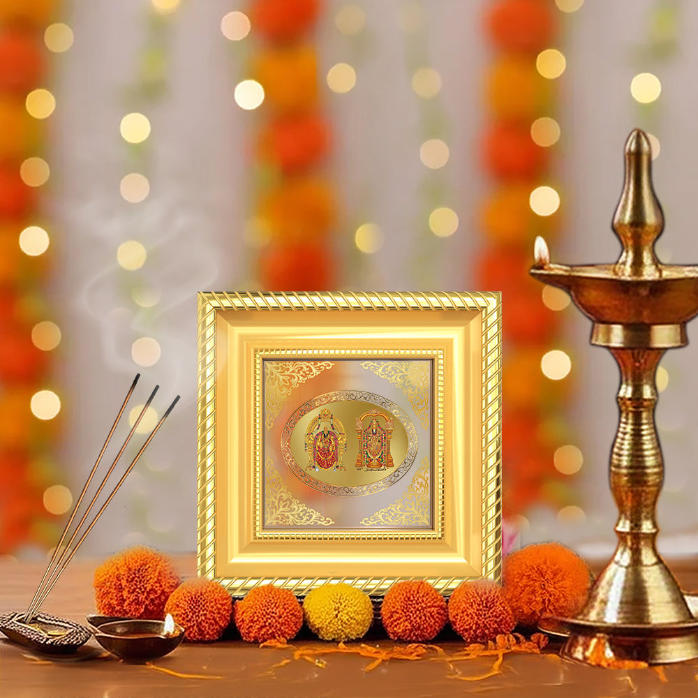 Padmavati and Balaji | Divine Sacred Couple Royal Tabletop Photo Frame in 24K Gold Plated Foil