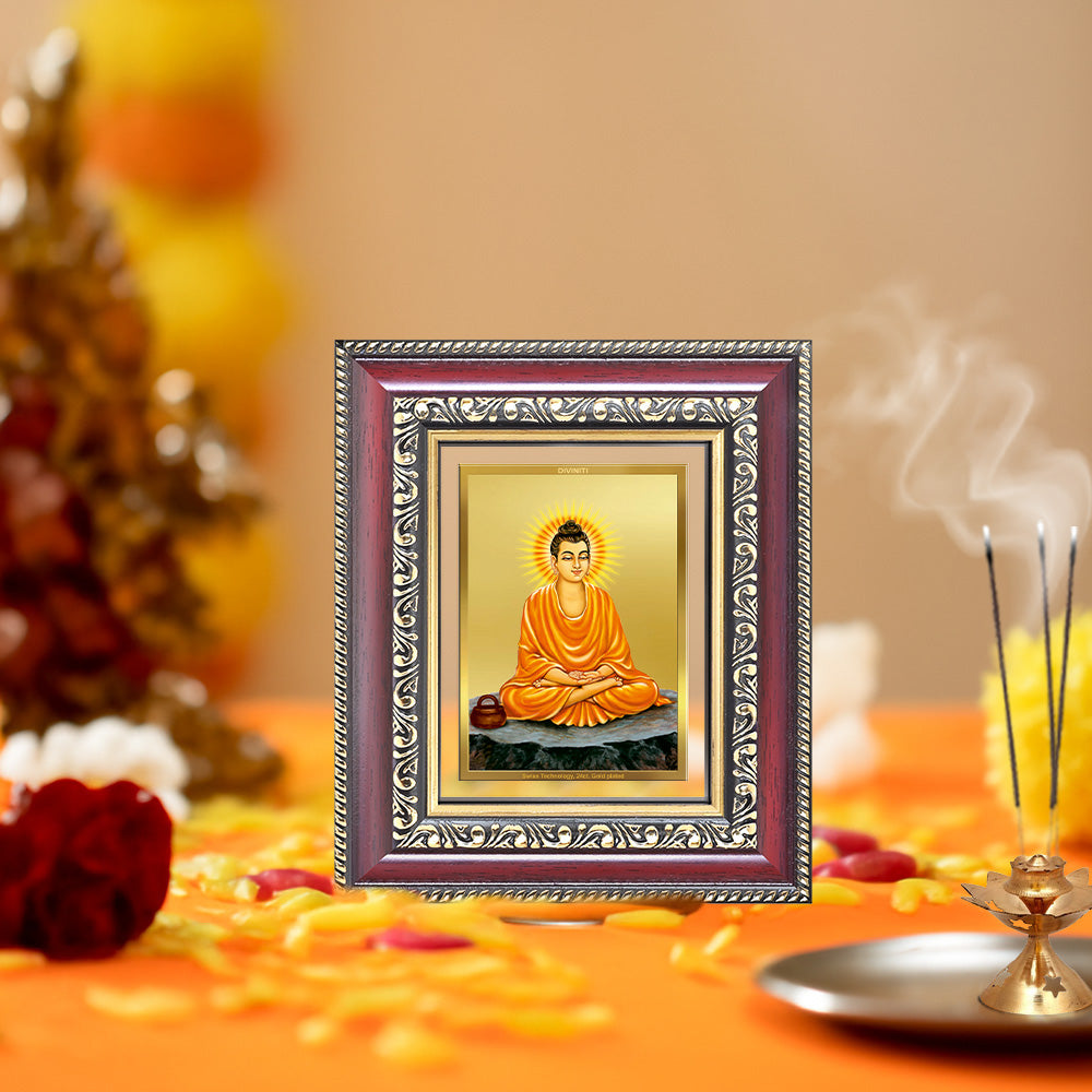 Diviniti 24K Gold Plated Buddha (Classic) Divine Table Top Frame for Home Mandir & Office Decor | Luxury Spiritual Gift
