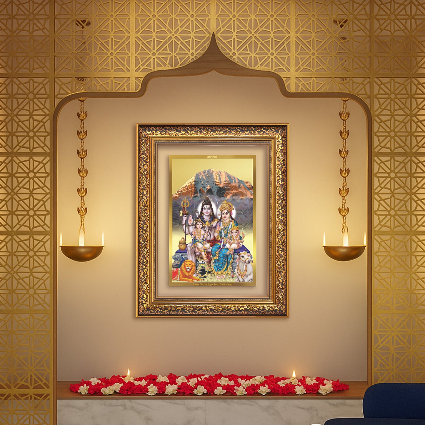 Shiva Parivar | Divine Family of Lord Shiva Wall Mount Photo Frame in 24K Gold Plated Foil