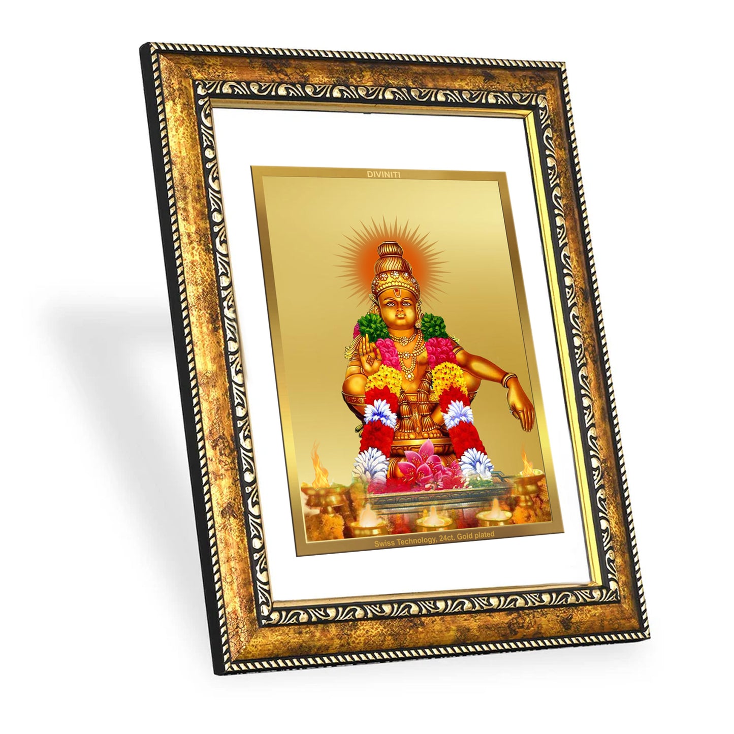 DIVINITI 24K Gold Plated Foil Ayyapan-1 Wall Photo Frame for Home Decor, Wall Hanging, Table Top, Puja Room & Gift DG113S3 (27.6X35.4 CM)