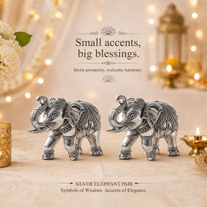 999 Silver-Plated Antique Elephant Pair | Premium Gift Box | 10x13 CM