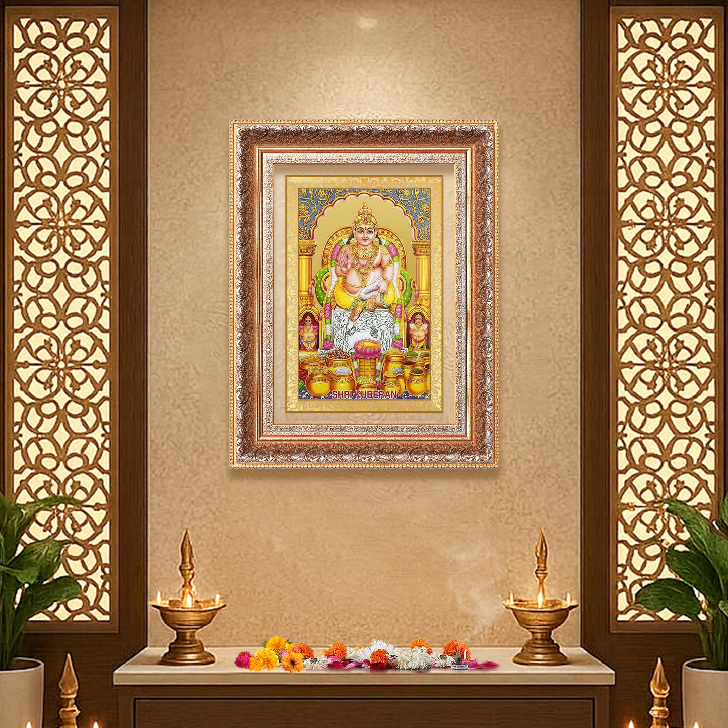 Lord Kuber | God of Wealth Wall Photo Frame in 24K Gold Plated Foil