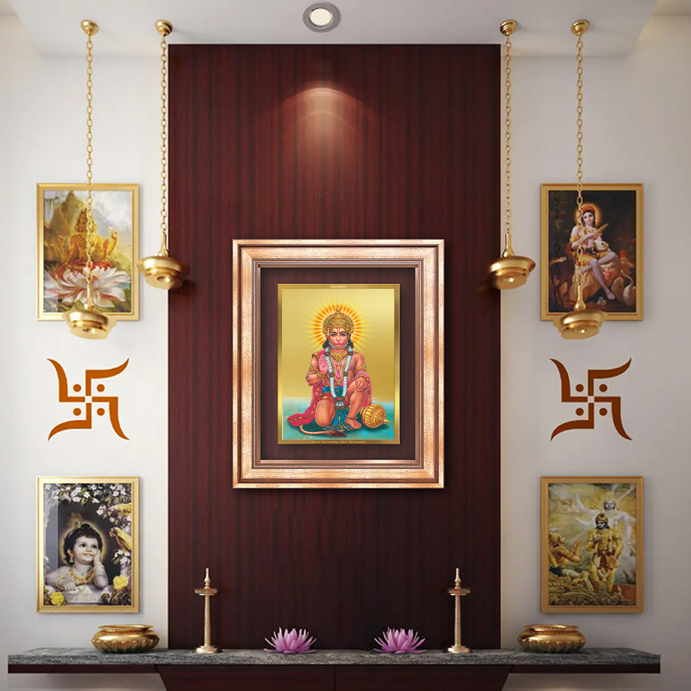 Diviniti 24K Gold Plated Ashirwad Hanuman (Classic) Divine Wall Frame for Home Mandir & Office Decor | Luxury Spiritual Gift