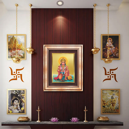 Diviniti 24K Gold Plated Ashirwad Hanuman (Classic) Divine Wall Frame for Home Mandir & Office Decor | Luxury Spiritual Gift